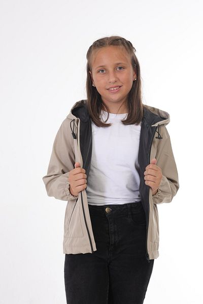 freemen Girl's Stone Lined Water and Windproof Hooded Double Zipper Raincoat