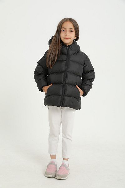 freemen Mädchen-Wintermantel aus schwarzem Fleece mit Fellkapuze, wasserabweisend und windabweisend, mit Taschen