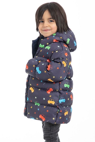 Firststops Boy's Fleece Hooded Car Star Moon Patterned Winter Puffer Coat & Coat