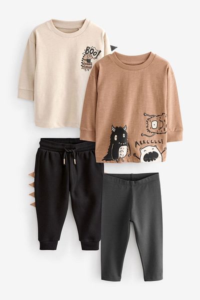 Next Baby Cotton Coffeecream Animal Long Sleeve Bottom Top Set