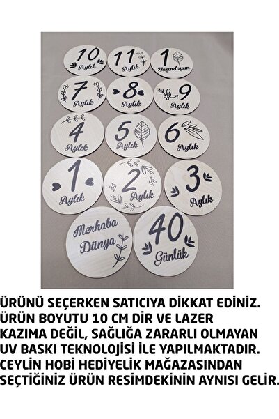 Ceylin Hobi Hediyelik 12 Aylık Plak Seti Ahşap Bebek Fotoğraf Kartları , Ilklerim Seti , Anı Kartları,hobbeb003,1 Yaş