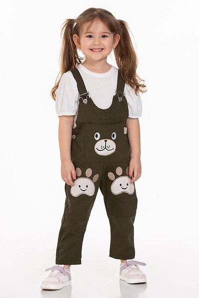 zepkids Hanging Pocket Detailed Teddy Bear Accessory Switched Khaki Color Boy's Trousers Salopet