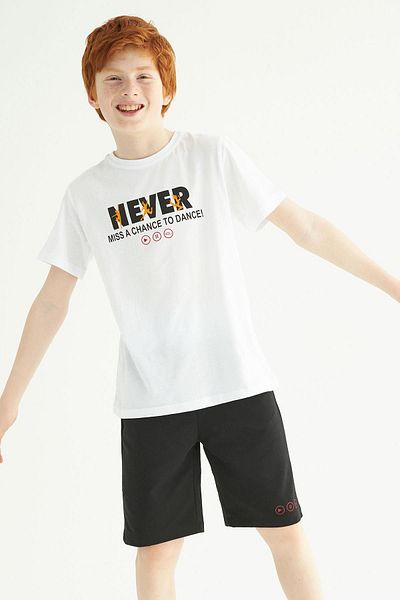 zepkids Costum capri pentru băiat, cu mânecă scurtă, cu gâtul turn, Never Stop Smiling
