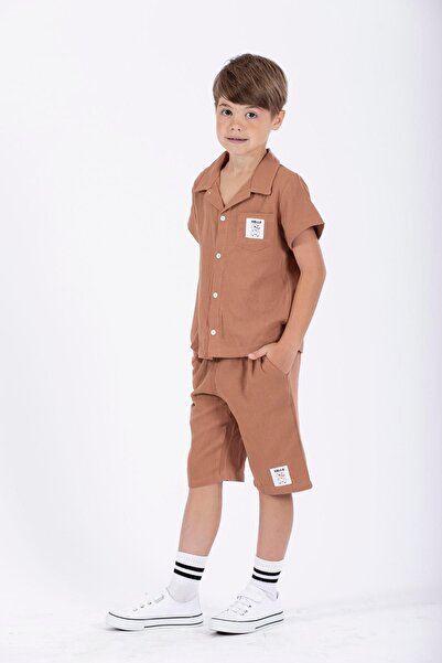 zepkids Boy's Brown Shorts Set with Coat of Arms Detail