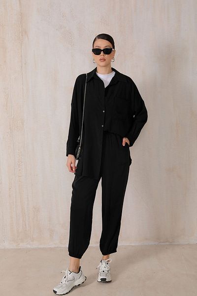 Melike Tatar Black Dubai Crepe Shirt Suit 32-6133