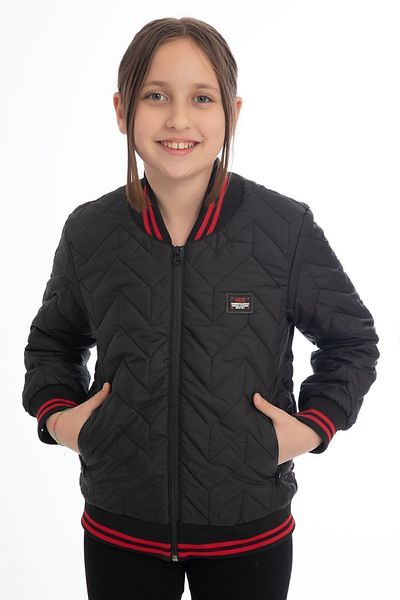 Riverstorm Girl's Black College Collar Lined Water and Windproof Zippered Pocket Coat Jacket