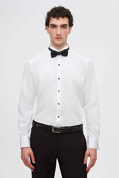 D'S Damat Cămașă smoking albă, slim fit, Ds Groom