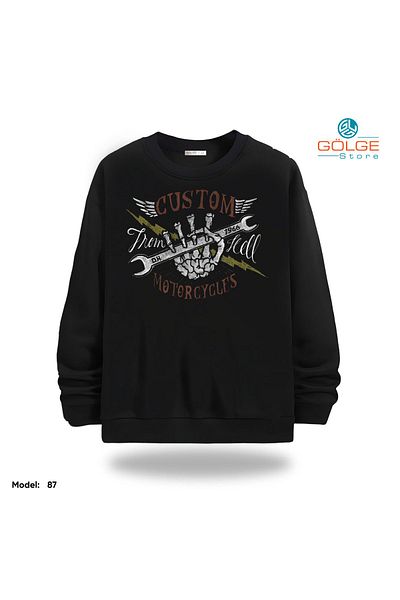 Gölge Store Motorcycles Chest Printed Slimfit Crew Neck 2 Thread Unisex Sweatshirt