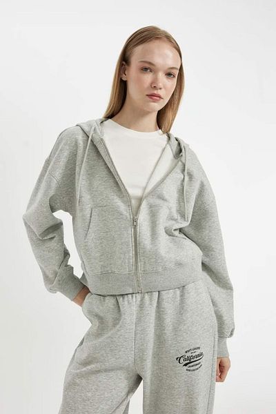 DeFacto Hanorac COOL cu glugă, cu fermoar, GREY MELANGE - Potrivire standard