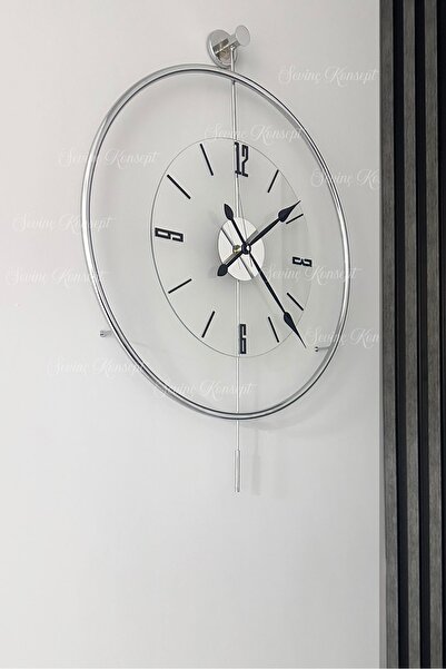 Genel Markalar Krom Rengi Tiktok Luxe Şeffaf Nano (Büyük Boy 50 x 75 CM) Modern Dekoratif Metal Duvar Saati