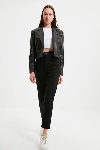 DRC trend Black Lycra Mom Jean Trousers (Color Does Not Fade)