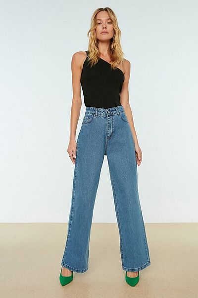 DRC trend Lycra largi de damă Blugi de denim cu talie super înaltă de femei Pantaloni Palazzo