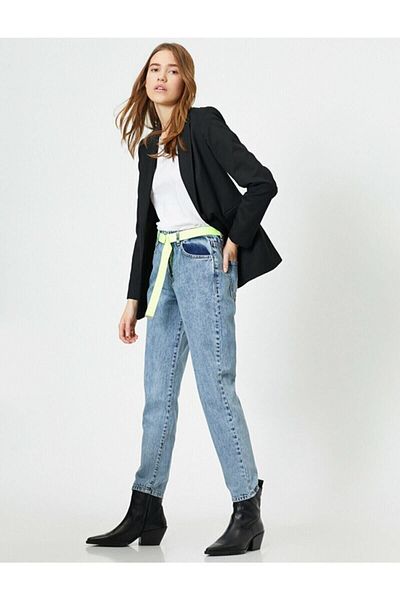 DRC trend Pantaloni Mom Jean din Lycra albastru mediu (culoarea nu se estompează)