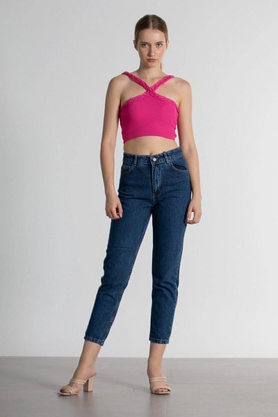 DRC trend Blugi Mom Xmore albastru închis cu talie înaltă
