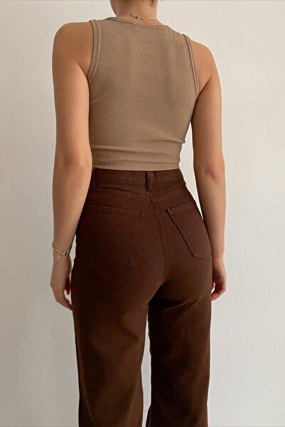 DRC trend Brown Lycra Super High Waist Loose Jeans Palazzo Trousers
