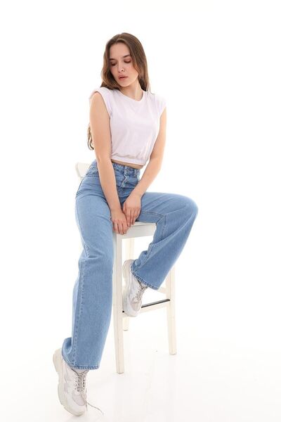 DRC trend 90's Light Blue Lycra Super High Waist Loose Jean Trousers