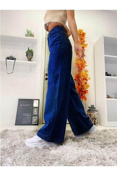 DRC trend Blugi de damă, afumati, spălat cu zăpadă, cu talie super înaltă, din lycra, cu picioare largi