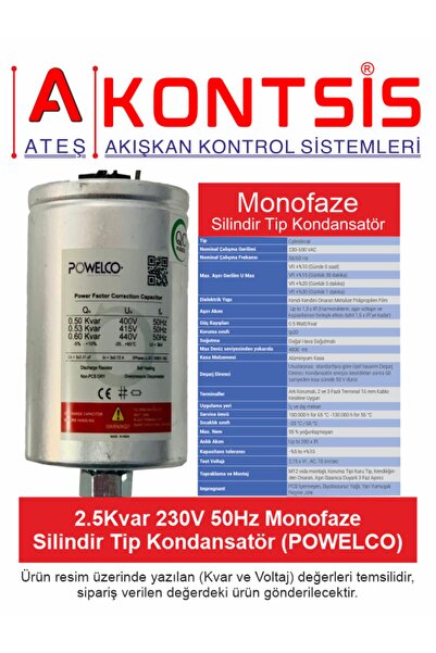 2.5Kvar 230V 50Hz Monofaze Silindir Tip Kondansatör