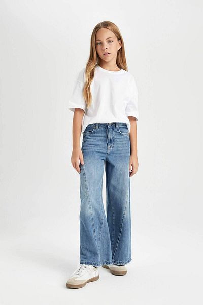 DeFacto Fata - Pantaloni Jeans Cargo Pocket cu picioare late D4689a824au