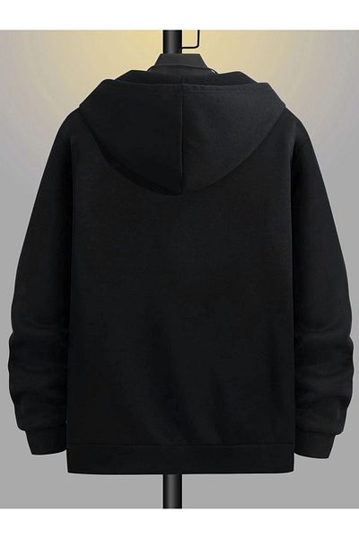 Mythologie Bulut Logo Thick Cardigan - Μαύρη εμπριμέ καλοκαιρινή ζακέτα με φερμουάρ με κουκούλα