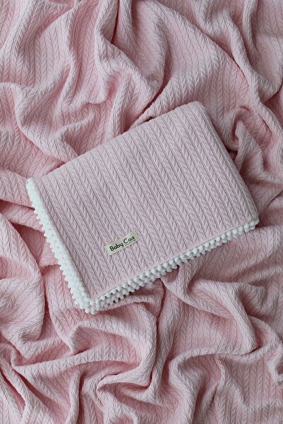 Baby Cais Collection بطانية أطفال محبوكة من القطن العضوي بيكيه باللون الوردي ...