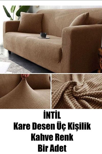 intil Гъвкав и перещ се ликра стреч - калъф за диван за трима с квадратен шарка
