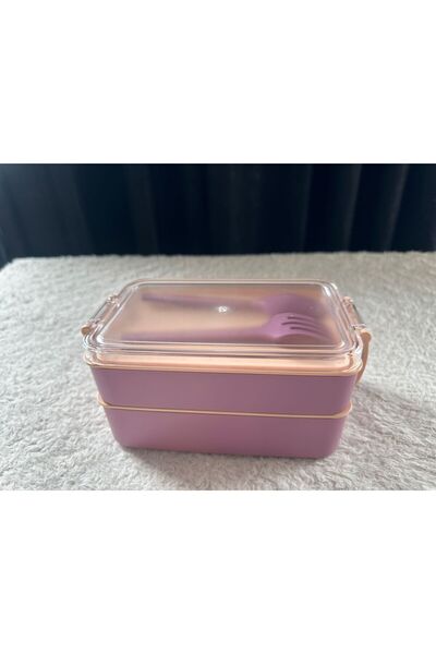 LEON LİFE Leon Life 2 Tier Lunch Box - with Storage Container and Fork and Spoon Gift