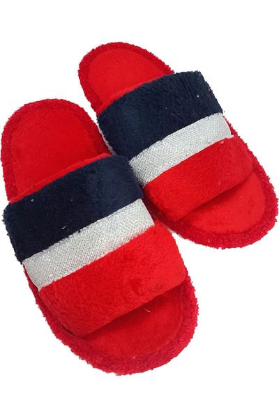 Cross Women's Red Plush Open Front Non-Slip Sole House Slippers