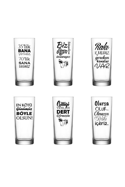 Genel Markalar Cam Rakı Sözü Baskılı 6'Lı Rakı Kadehi Likör Kadehi 6 Parça