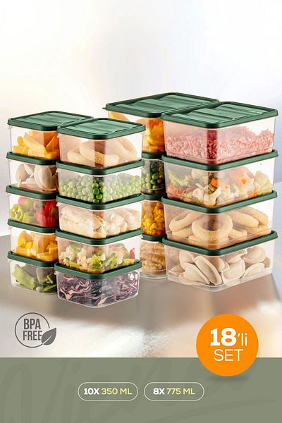 Vienev Green 18-Piece Refrigerator Organizer - Microwavable Freezer Storage Container