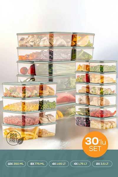 Vienev Mint 30-Piece Refrigerator Organizer - Microwavable Freezer Storage Container