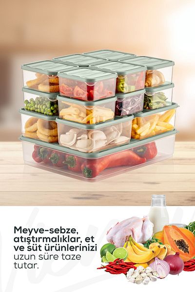 Vienev Mint 17-Piece Refrigerator Organizer - Microwavable Freezer Storage Container