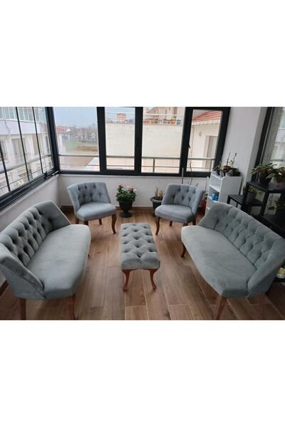 Ecem Life Gri Kazayagı Cay Seti Koltuk 2 2 1 1 Puf Hedye