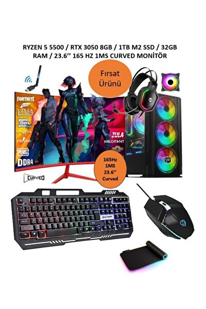 RAMTECH BİLGİSAYAR Challenge Ryzen 5 5500 / Rtx 3050 8Gb / 32Gb Ram / 1Tb M2 / 23.8 165Hz Curved Oyuncu Bilgisayarı