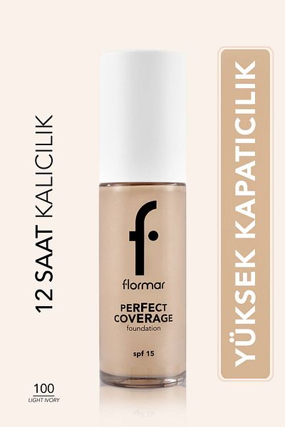 Flormar Perfect Coverage Intensive Concealing Water Based Foundation (NEUTRAL SUB TONE) -100 Light Ivory-8682536058124
