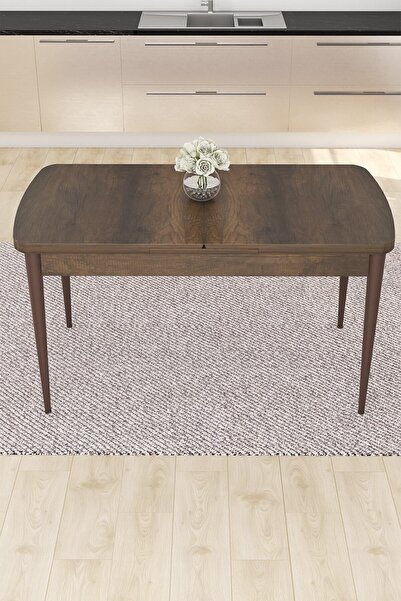 Canisa Concept Are Serisi 80x132 Açılabilir Mdf Barok Ahşap Desen Masa Takımı 6 Cappucino Sandalye Gold Halkalı