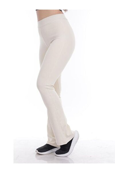 Mi&Mu Store Kadın Krem Rengi Ispanyol Paça Dalgıç Kumaş Toparlayıcı Tayt Pant...