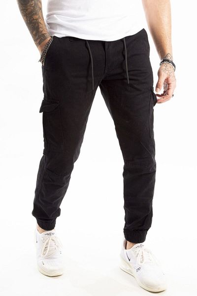 DeepSEA Men's Black Elastic Waist and Leg Cargo Pants - Slim Fit 1601569