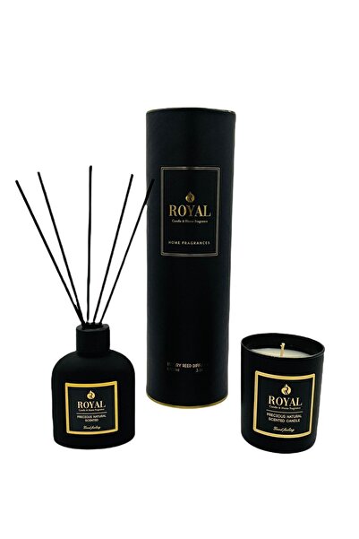 ROYAL MUM Özel Mat Siyah Set - Black Orchid Kokulu Mum Ve 100 ml Oda Kokusu