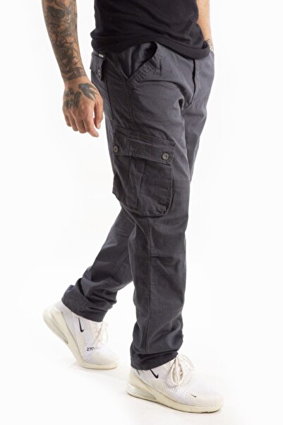 DeepSEA Men's Gabardine Cargo Trousers - Antracite, Pockets and Wide Cut Seasonal 1705421