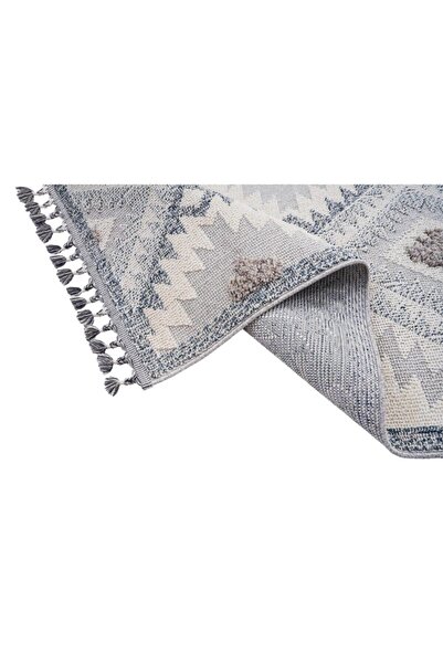 Dolce Vita Halı Jakarta 452 Mavi Saçaklı Kabartmalı Modern Salon Oturma Odası Halısı