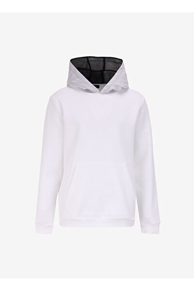 Fabrika Kapüşon Yaka Düz Kırık Beyaz Erkek Sweatshırt F4WM-SWT 2243