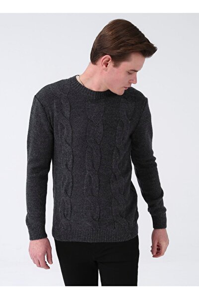 Fabrika Comfort O Yaka Düz Antrasit Erkek Kazak Cm Kzk 18