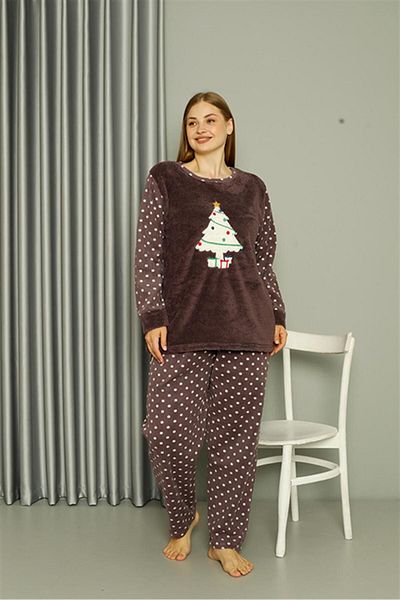 Akbeniz Plus Size Welsoft Fleece Plum Pajama Set - 808048