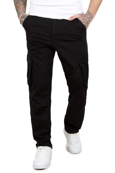 DeepSEA Black Gabardine Cargo Pants - Pockets and Seasonal, Wide Cut 1705421