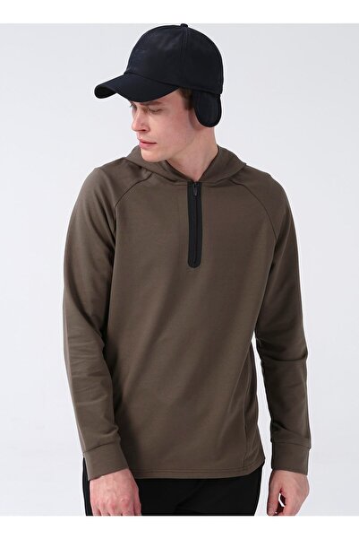 Fabrika Kapüşon Yaka Düz Haki Erkek Eşofman Üstü Amaud