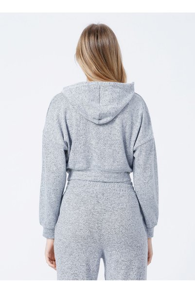 Fabrika Hood Collar Plain Gray Women's Sweatshirt B01-Ust