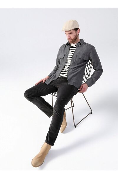 Fabrika Gömlek Yaka Düz Gri Erkek Gömlek Solemı