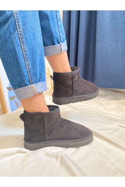 leonetta Women's Black Suede Fur Lined Thick Sole Half Daily Boots