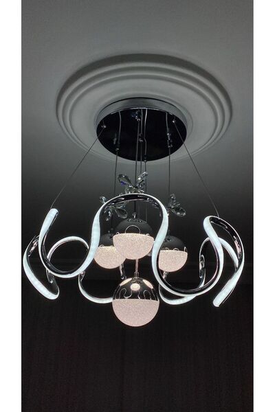Retro MODERN LED AVİZE 4 TOPLU KROM KAPLAMALI
